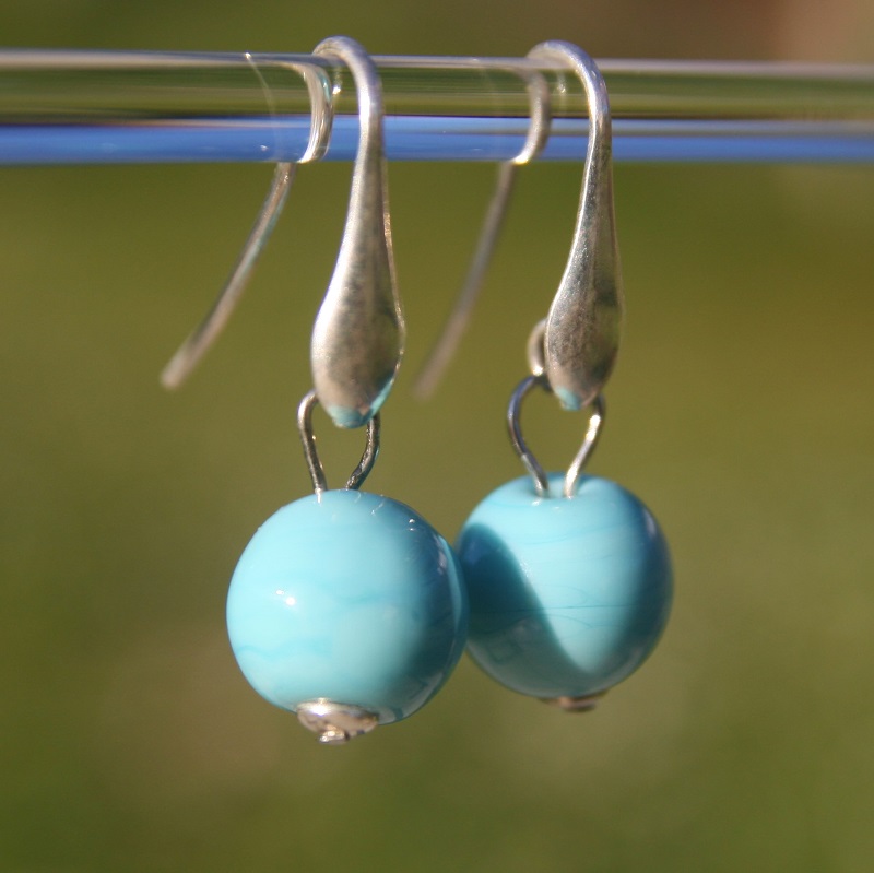 boucles d'oreilles gouttes argent coloris turquoise clair