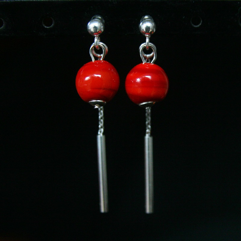 Boucles d'oreilles chaine en argent 925 avec perles de verre de Murano Barbara rouge