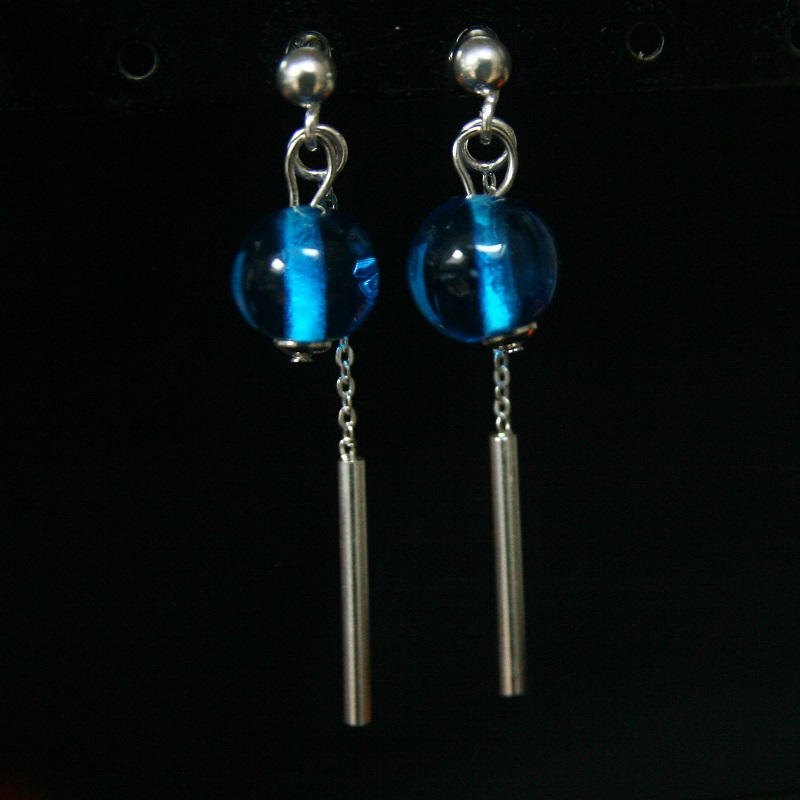 boucles d'oreilles tige perles turquoise transparent