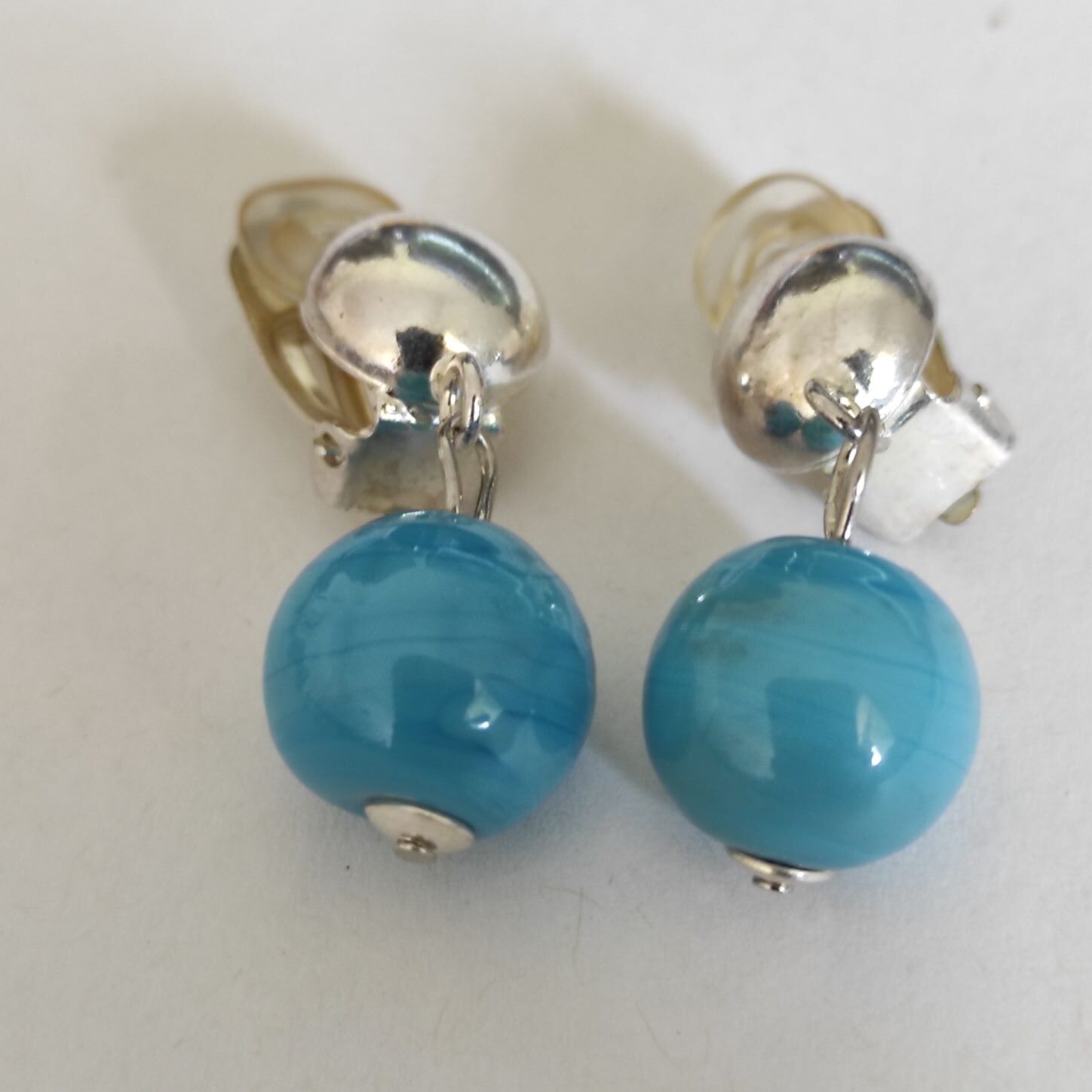 boucles d'oreilles clip perle de verreurquoise