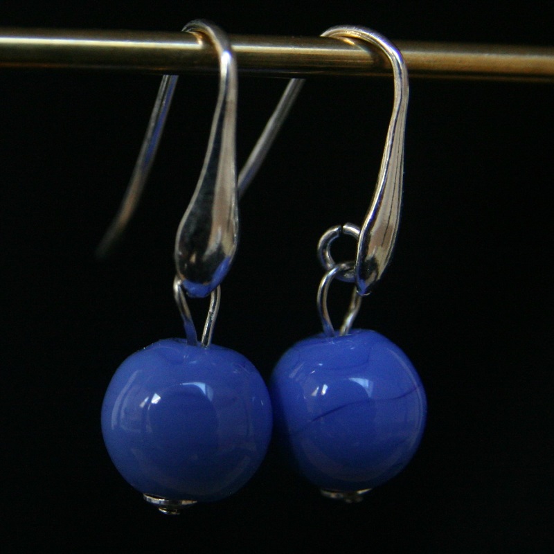 boucles oreilles gouttes argent perle bleu uni