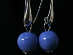boucles oreilles gouttes argent perle bleu uni
