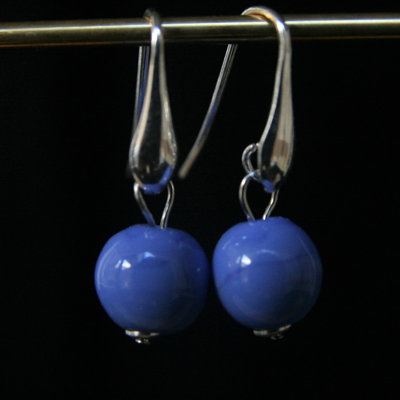 boucles oreilles gouttes argent perle bleu uni