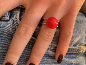 cadeau bague en argent reglable rouge en verre de murano