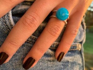 cadeau bague en argent reglable turquoise en verre de murano