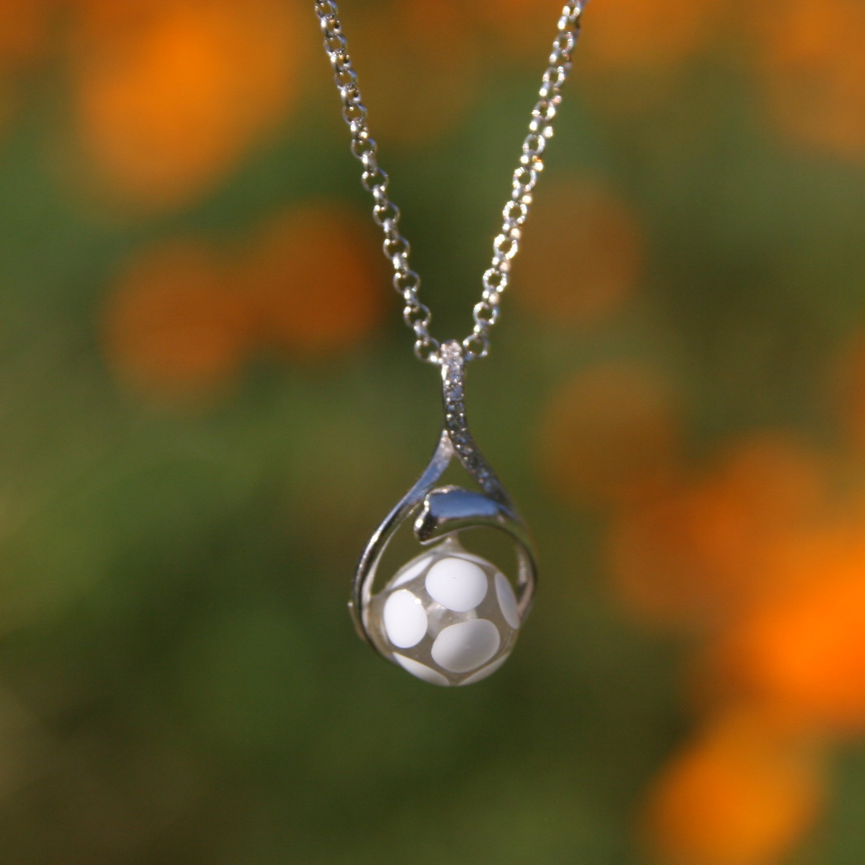 Collier en argent 925 bijoux Pushi avec une belière avec une perle de verre Murano