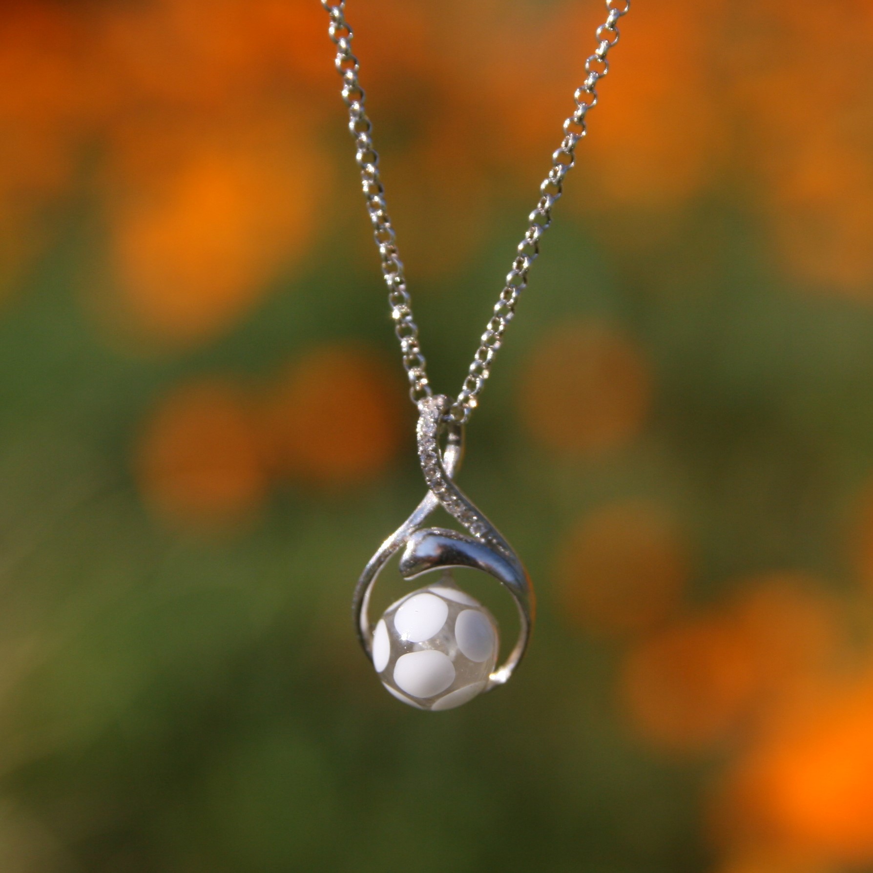 Collier en argent 925 bijoux Pushi avec une belière avec une perle de verre Murano