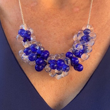 collier bulles de verre bleu klein transparent Murano