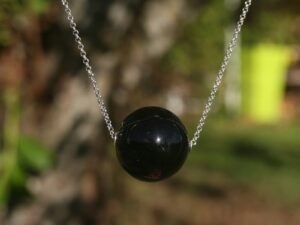 collier chaine argent perle de verre murano noire collier chaine argent une grosse perle ronde verre noir