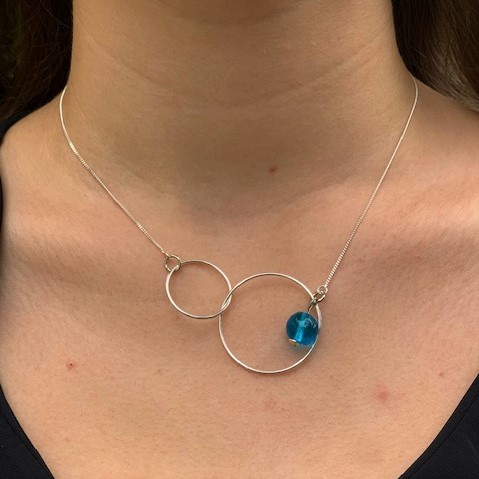collier toi et moi Toulouse perle de verre turquoise transparente