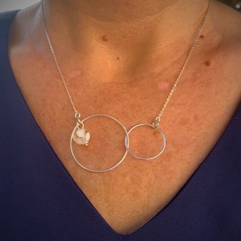 collier toi et moi en argent perle transparente verre