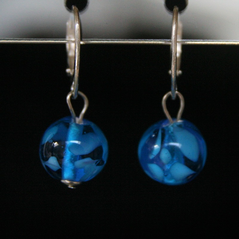 dormeuse en argent perle de verre turquoise transparent