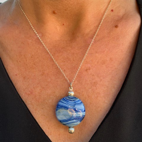 pushi pendentif verre bleu murano
